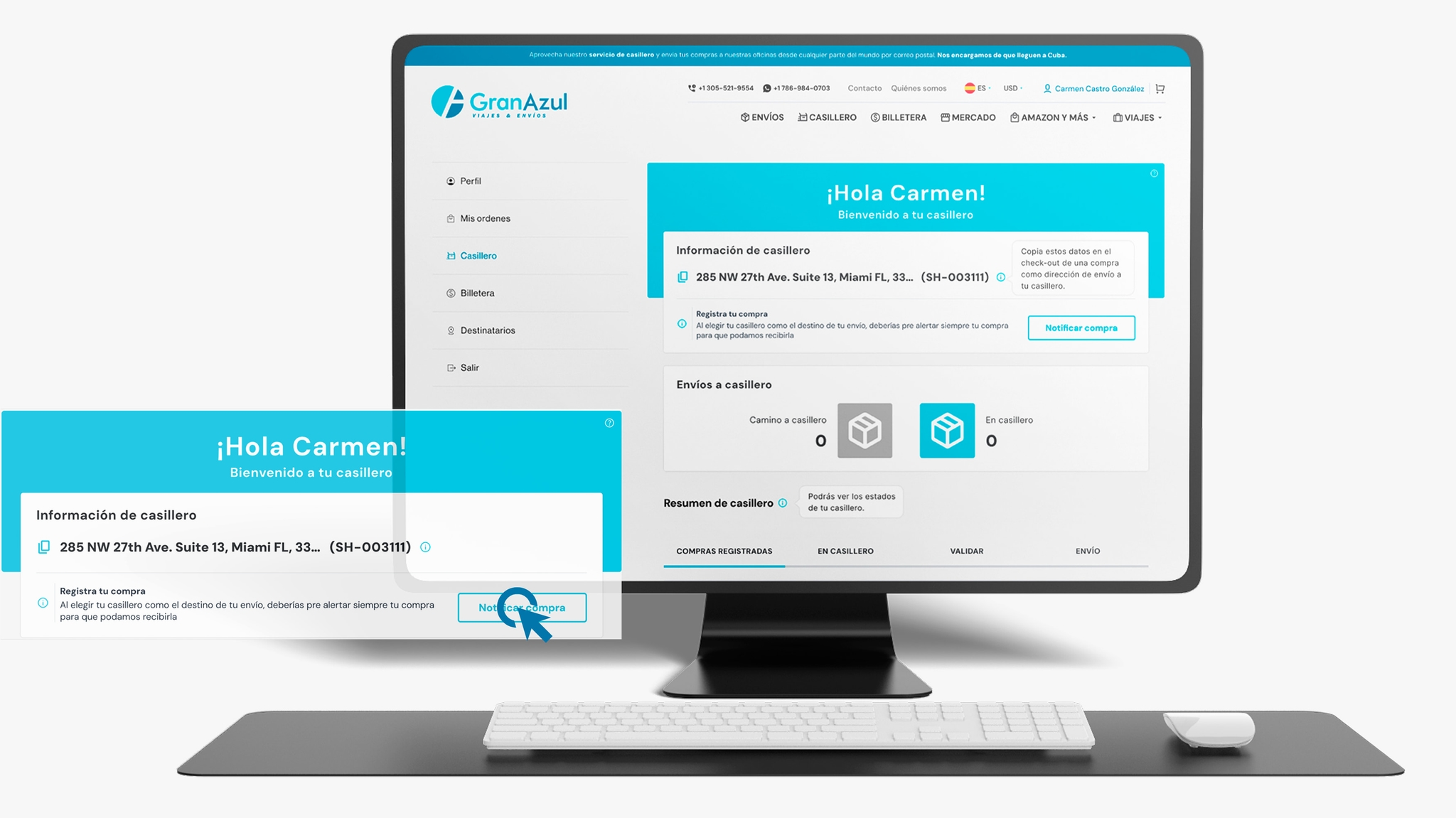 Opción de registrar compra en el casillero