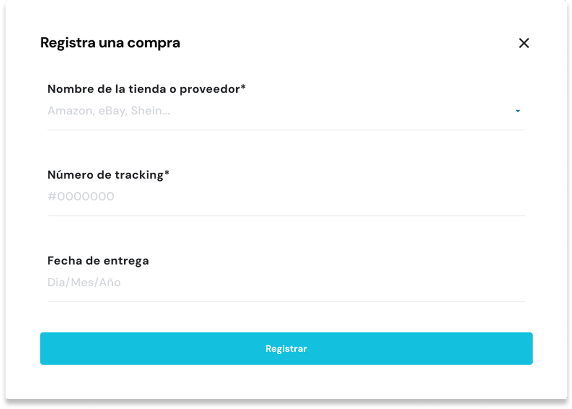 Formulario de registro de compra