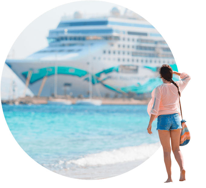 A girl looking at a cruise ship